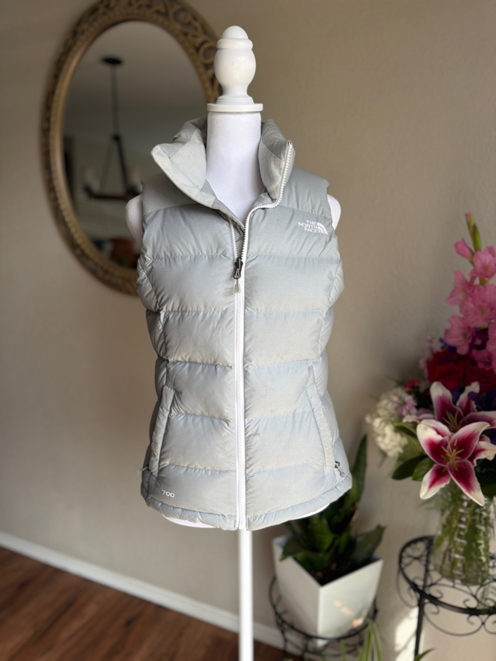 The North Face Women's Pale Gray Puffy Down Vest